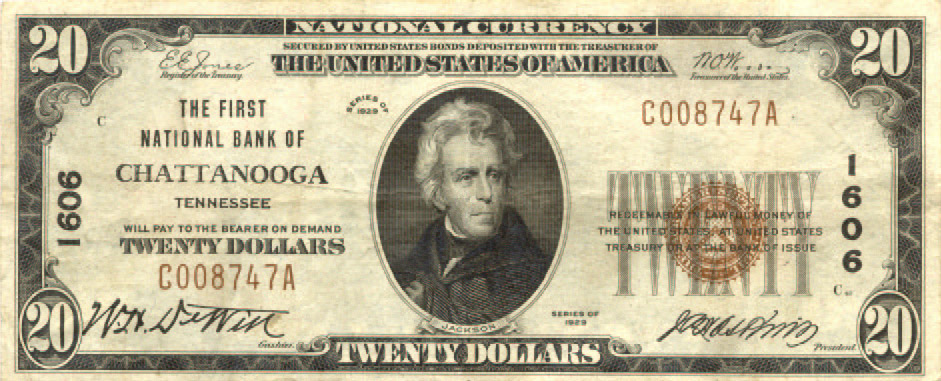 $20 1st NB Chattanooga Ch1606 1929 T-1